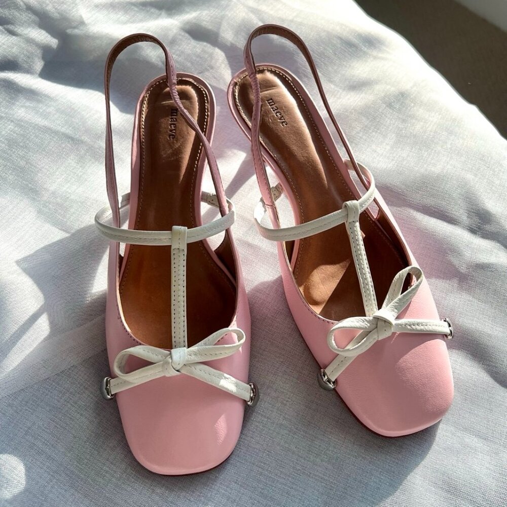 NEW Anthropologie Slingback Bow Kitten Heel - Women 5-5.5 - Chic Modern Elegant